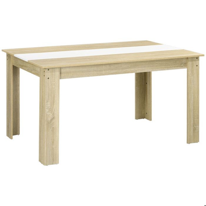 Table de salle à manger pour 6 personnes en bois aspect naturel et blanc dim. 140L x 90l x 75H cm