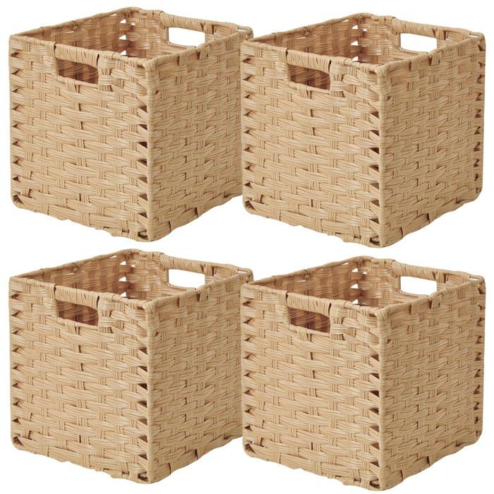 Panier en osier pliable lot de 4 - 31 x 31 x 31 cm polypropylène beige imperméable étagère cube