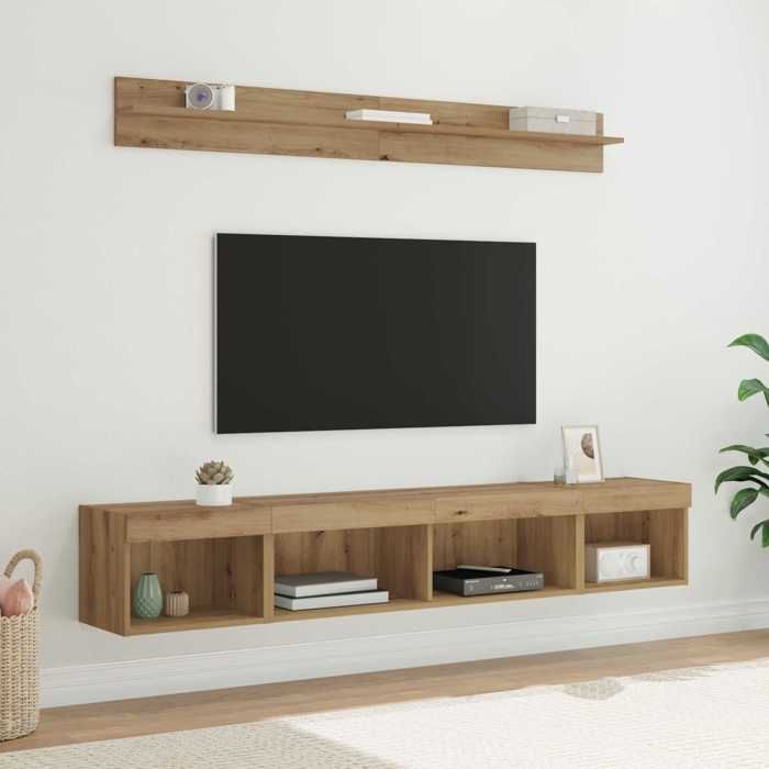 Ensemble Armoires-HIFI mural avec LED (Lot de 5) - Meuble TV suspendu - Grande espace - Chêne artisanal(3 parcel) T6665
