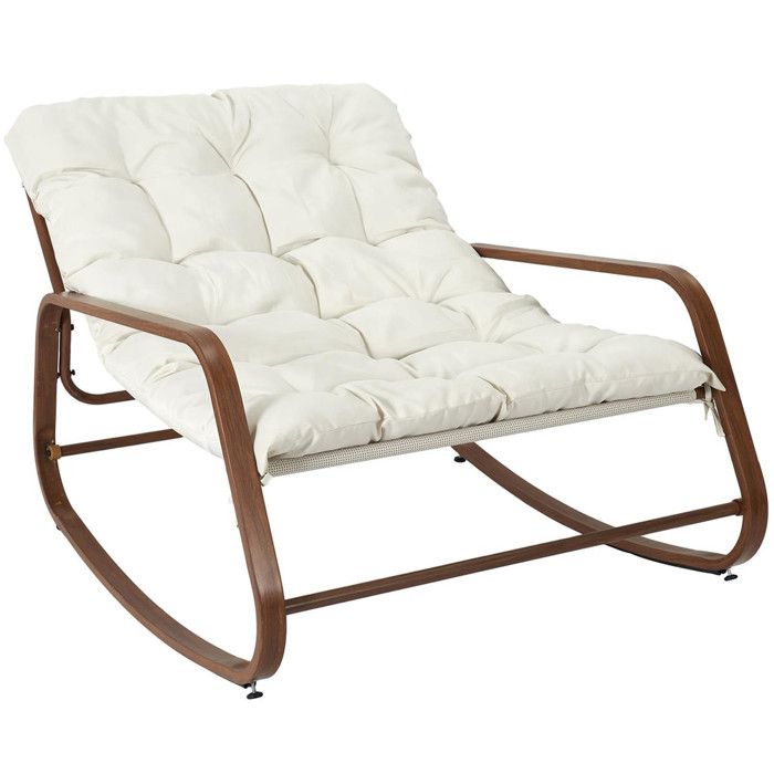 VIDIA - Fauteuil à Bascule Effet Bois avec Coussin Capitonné