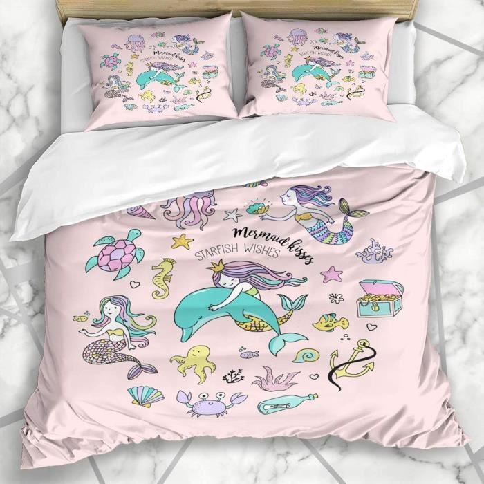 140x200cm-Housse De Couette Fun Blue Ocean Under Sea Petite Sirène