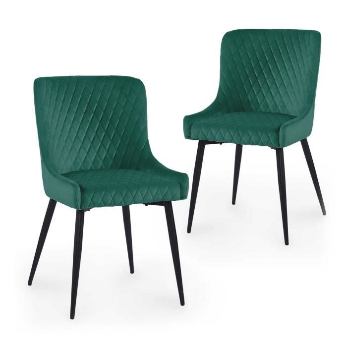 chaises capitonnées en velours vert - solange - lot de 2 - blanc - métal