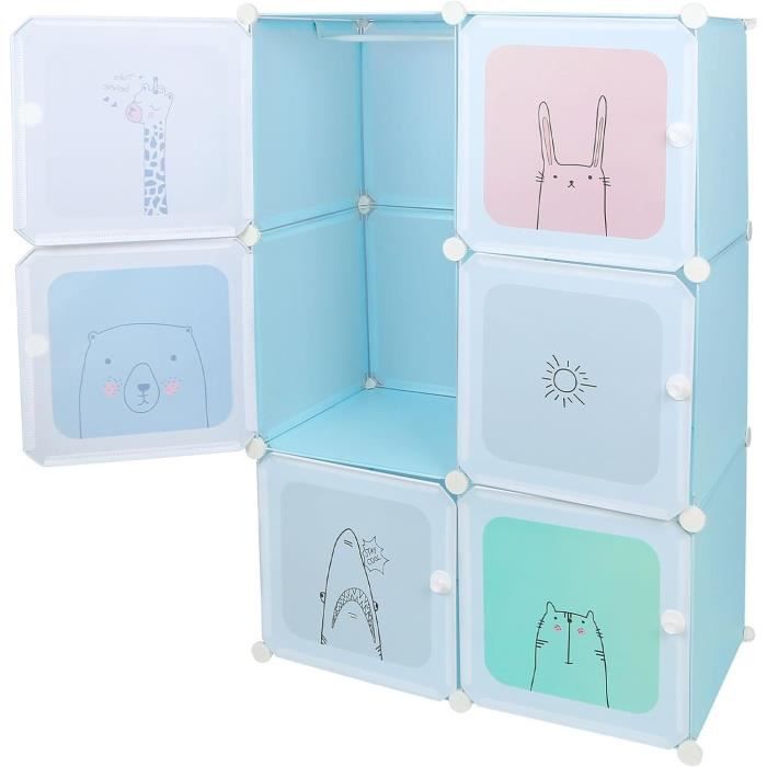 Armoire Penderie Portable Modulaire LANTUS - 74x37x110cm, Bleu, Rangement Vêtements Jouets Accessoires
