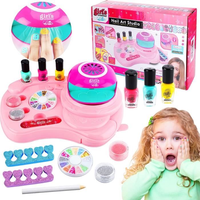 JONRRYIN Kit Manucure Enfant Cadeau Fille, Vernis À Ongles Enfant Set,  Vernis Enfant pour Maquillage, Machine Ongle pour Maquillage Fille Ongles