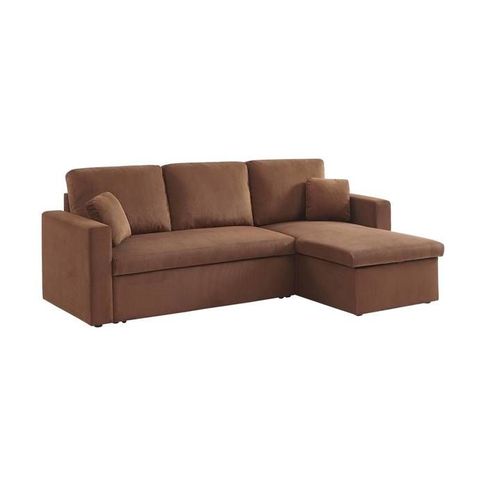 Canapé dangle convertible en velours côtelé rouille - IDA - 3 places. fauteuil dangle réversible coffre rangement lit modulable
