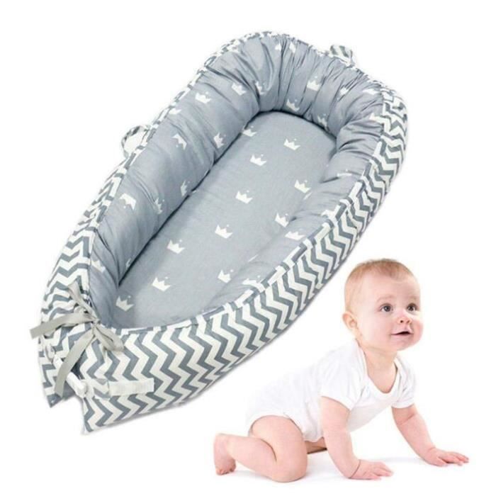 Reducteur De Lit Bebe Nid De Cocon Portable Lit De Voyage Pour Nouveau Ne Nest Coussin Imprime De Couronnes Gris Clair Cdiscount Puericulture Eveil Bebe