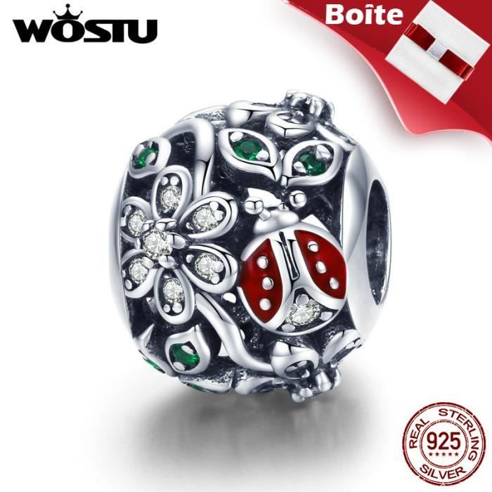 wostu charms argent 925 mode coccinelle fleur pays des merveilles cz perles fit pandora bracelets bijoux diy bkc926