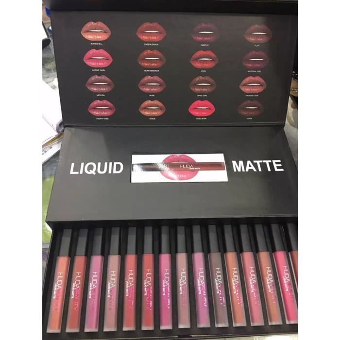 Aiseti 16pcs Huda Beauty Rouge à Lèvres Lipstick Lip Gloss