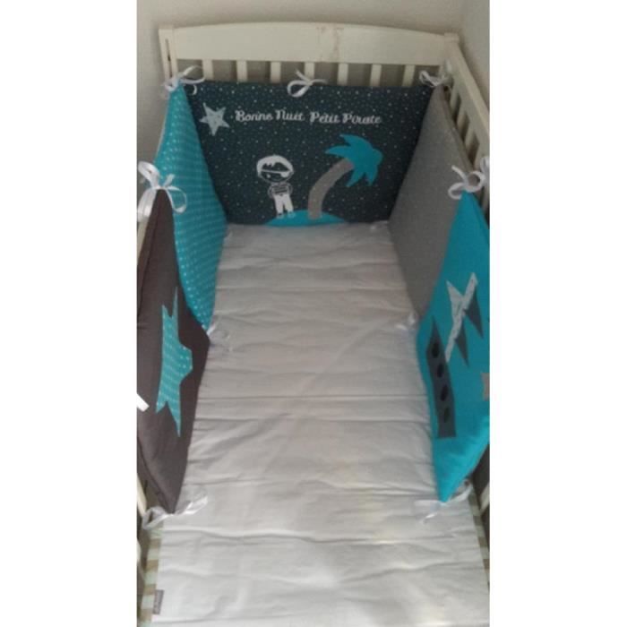 Tour De Lit Bebe Theme Gris Turquoise Et Bleu Canard Et Pirate Cdiscount Puericulture Eveil Bebe