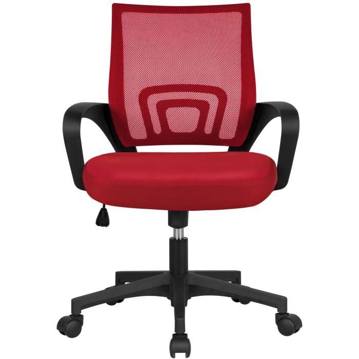 Yaheetech Chaise de Bureau à Roulettes en Maille Rouge Fauteuil Bureau  Inclinable Pivotant Siège Base Plus Larges Hauteur Réglable - Cdiscount  Maison