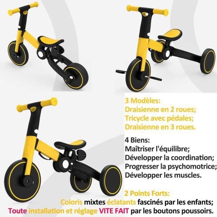 Draisienne Evolutive 3 Roues Tricycle 3 En 1 Pedale Amovible Hauteur Selle Reglable Bouton Poussoir Bebe Petit Enfant 1 3 5 An Cdiscount Jeux Jouets