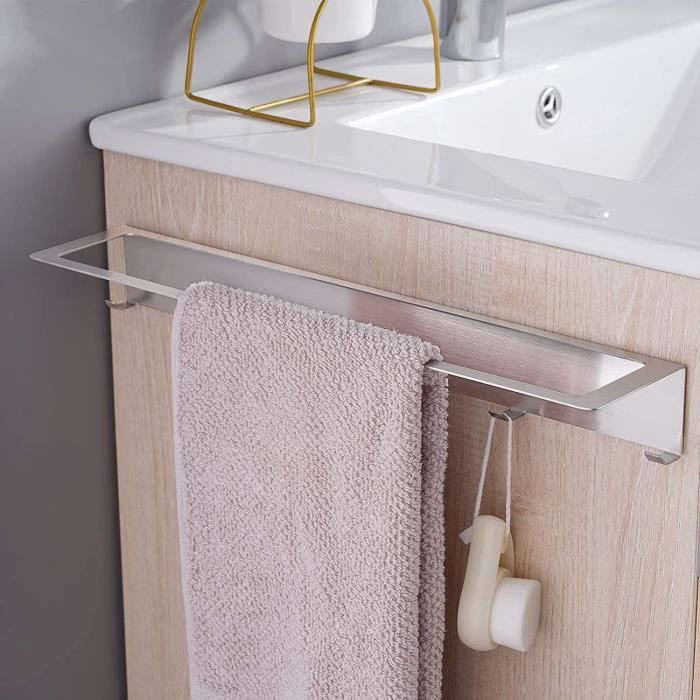 Porte-serviettes sans perçage en acier inoxydable avec crochets pour salle  de bain et cuisine 40 cm[404] - Cdiscount Bricolage