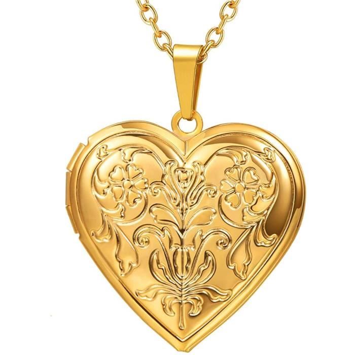 Collier Femme Coeur Personnalisable avec Photo-Texte Pendentif