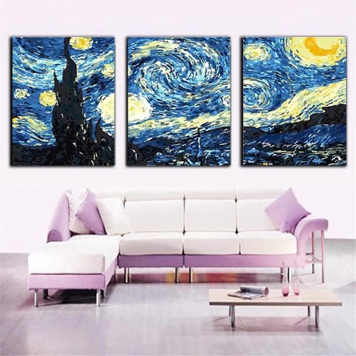 Diamond Painting Ciel Étoilé De Van Gogh,3 Pièces Broderie Diamant Kit