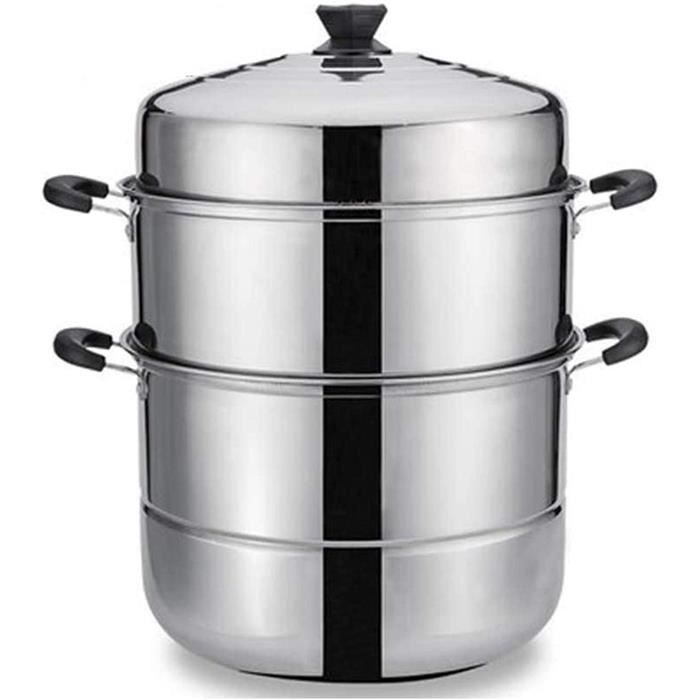 Set Cuiseur Vapeur HOMICHEF - 3 Pièces Acier Inoxydable Sans Nickel - Panier 24cm, Marmite 20cm, Couvercle