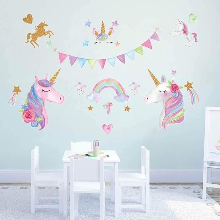 JK32563 Stickers Muraux Licorne Amovibles Sticker Mural Enfant Murale