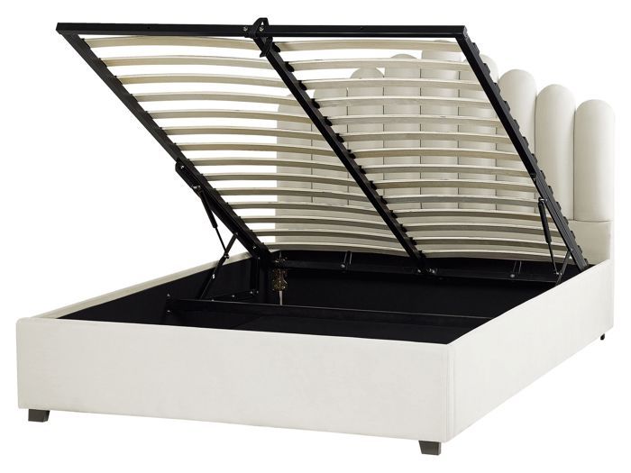 Lit double en velours blanc à coffre 160 x 200 cm - BELIANI - VINCENNES - Moderne - Scandinave - Avec tiroirs Lit double en velours blanc à coffre 160 x 200 cm - BELIANI - VINCENNES - Moderne - Scandinave - Avec tiroirs