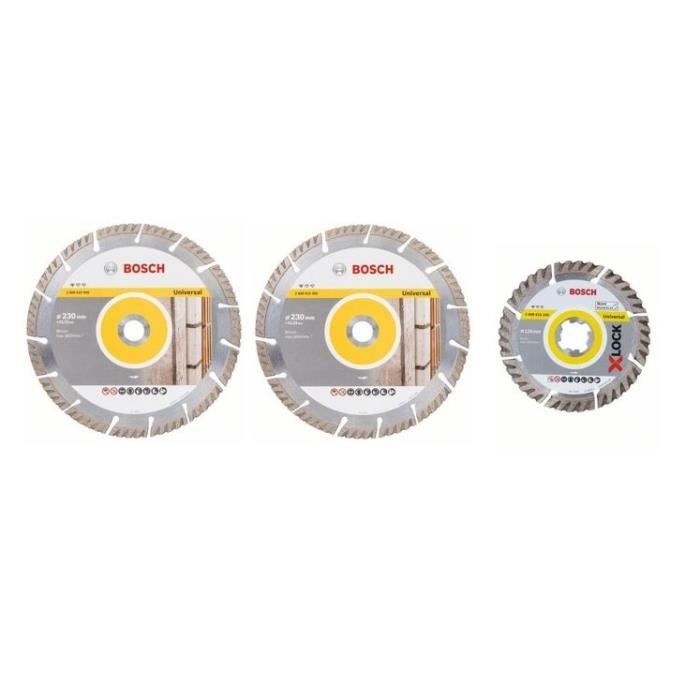 Kit 2 disques diamant Pro Universal 230mm + 1 disque diamant XLock 125 mm  BOSCH - 061599760Z - Cdiscount Bricolage