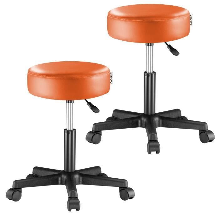 casaria® lot de 2 tabourets de bureau oranges pivotant 360° hauteur réglable 46-60 cm avec roulettes rembourrage 10 cm