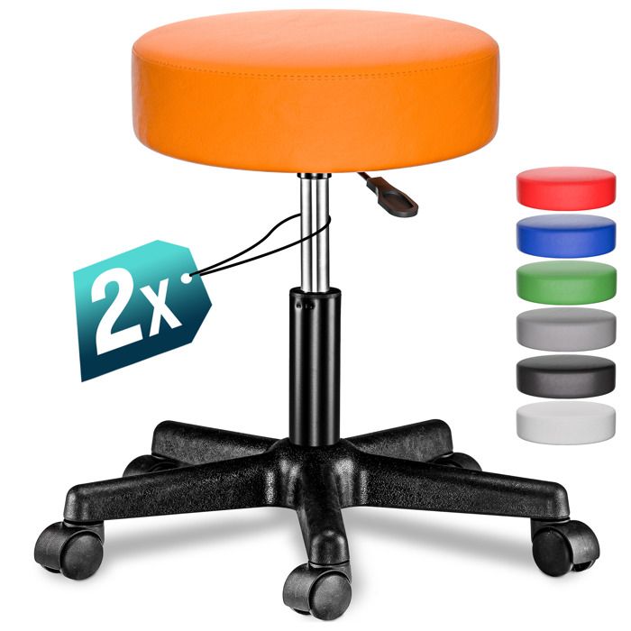 CASARIA® Lot de 2 tabourets de bureau oranges pivotant 360° hauteur réglable 46-60 cm avec roulettes rembourrage 10 cm CASARIA® Lot de 2 tabourets de bureau oranges pivotant 360° hauteur réglable 46-60 cm avec roulettes rembourrage 10 cm