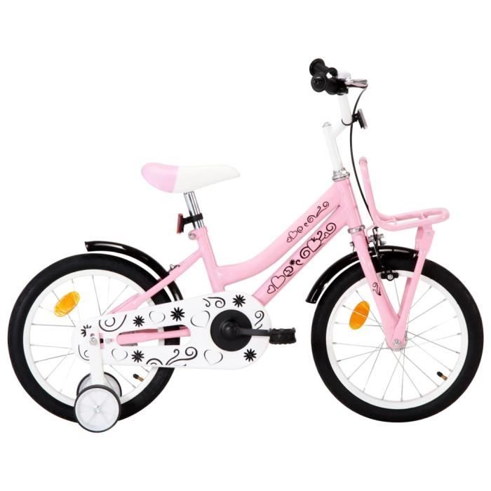 Zerodis Vélo enfant avec porte-bagages avant 18 pouces Rose et noir Zerodis Vélo enfant avec porte-bagages avant 18 pouces Rose et noir