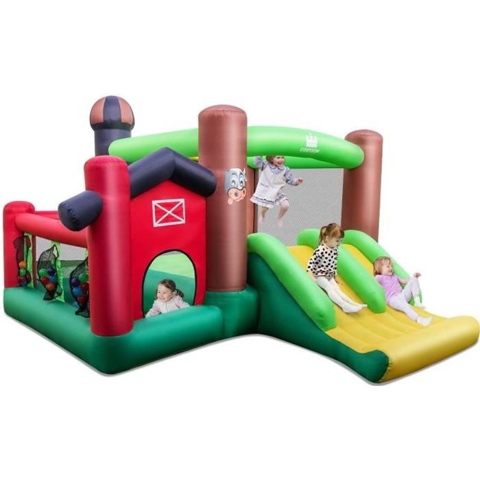 Château Gonflable LIFEZEAL Avec Toboggans & Trampoline - Pour Enfants 3-10 Ans - Jeu Intérieur/Extérieur