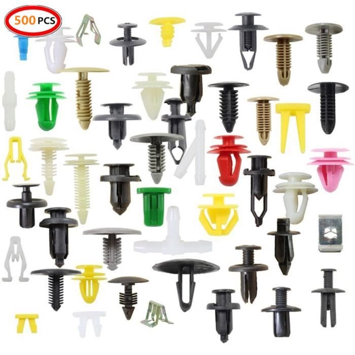 500Pcs Clips Agrafes Plastiques Voiture Rivets Fixation Panneaux De