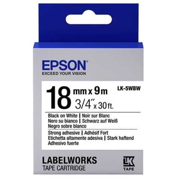 Ruban EPSON LK-5WBW Noir sur blanc - 18mm x 9m