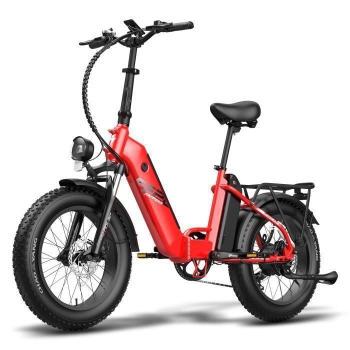 velo electrique Pliable Fafrees FF20 Polar 20 pouces Autonomie 80km Amortisseur avant VTC Fat bike Batterie 48V20.8Ah rouge