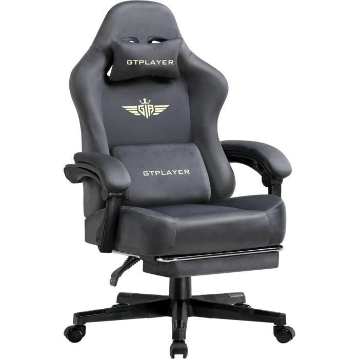 Chaise de gaming - GTPLAYER - GTPLAYER - Tissu respirant - Dossier inclinable 90–150° - Repose‑pieds pliable