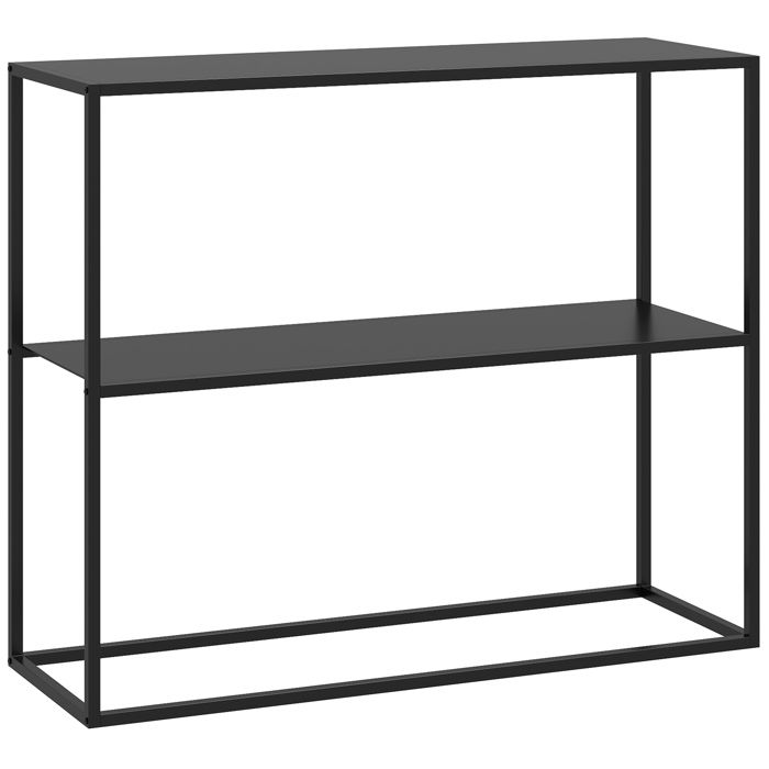 Table console - HOMCOM - table entrée bout de canapé cadre acier 2 étagères industriel - acier - 90x30x75cm - noir