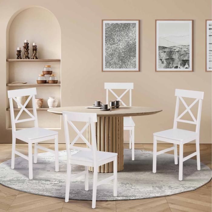 IDMARKET Lot de 4 chaises de salle à manger SUZANNE bois blanc