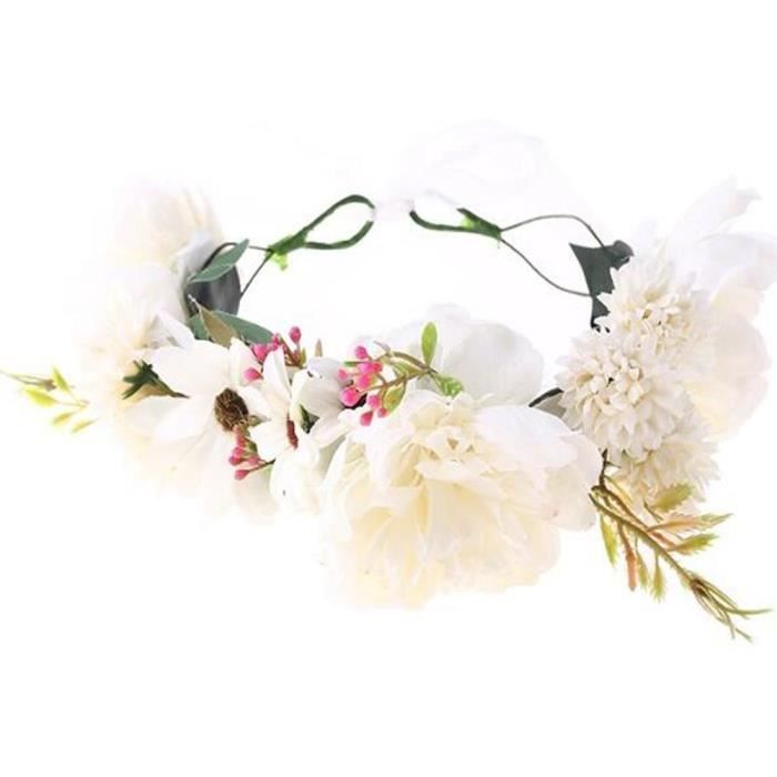 Set 2 Pièces Couronne Fleur + Fleur De Poignet - Serre-tête Mariée, Fête, Bohème - 5