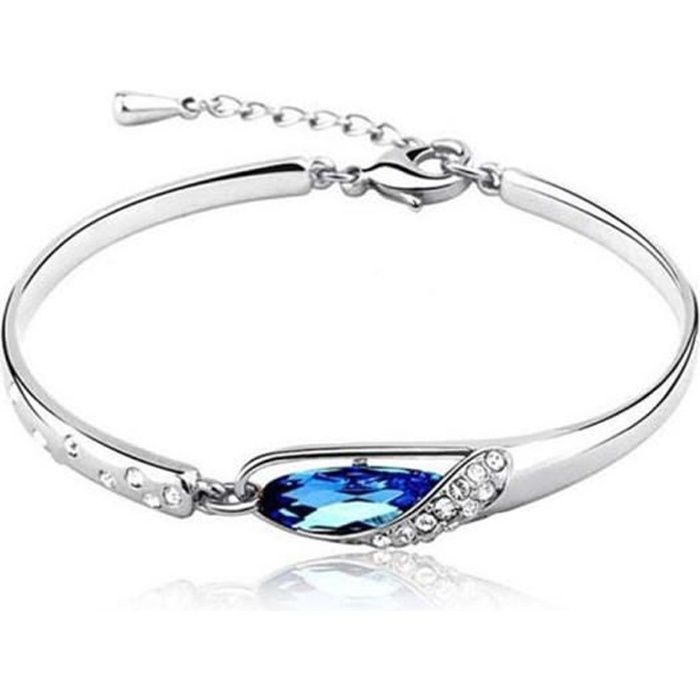 lcc® bracelet femme/fille argent-swarovski elements cristal bleu- alliage plaque or blanc