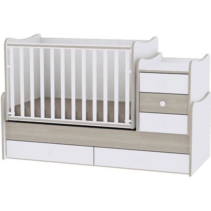 Le lit se transforme en lit dadolescent, bureau, armoire multifonction Lit bébé évolutif/combiné Maxi Plus Ambre Lorelli 