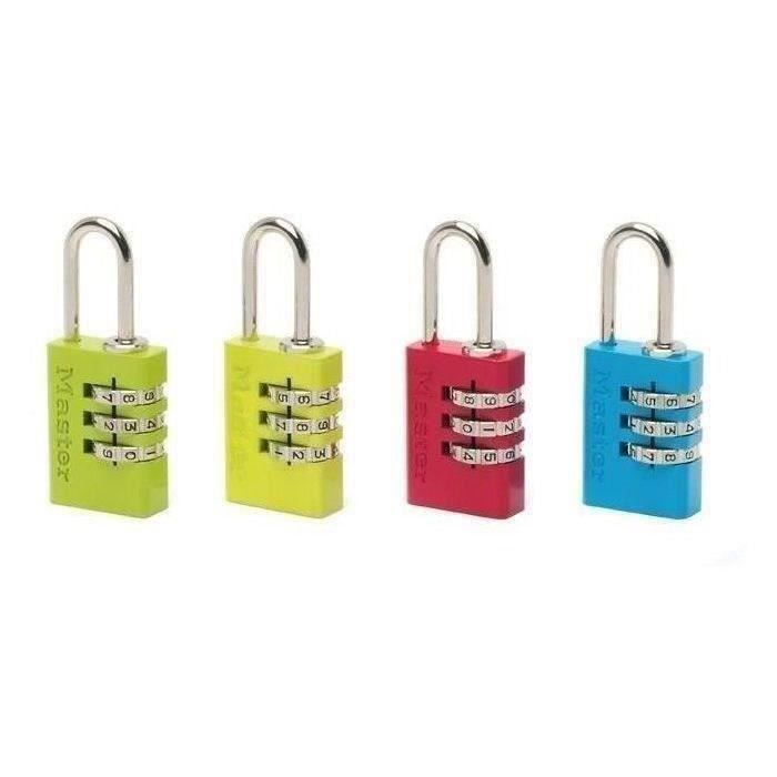 Cadenas à combinaison - MASTER LOCK - 20mm - aluminium et acier - coloris aléatoires Cadenas à combinaison - MASTER LOCK - 20mm - aluminium et acier - coloris aléatoires