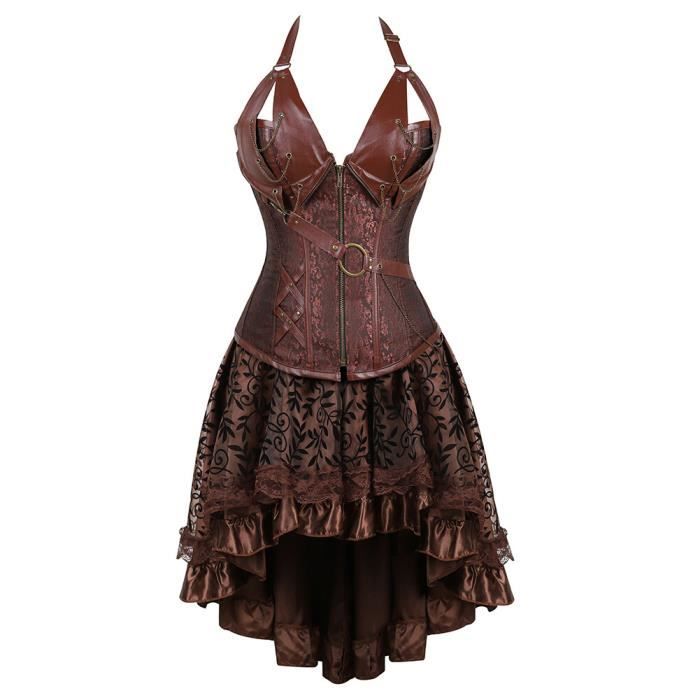 Grebrafan Corset Gothique Jupe Cuir Lingerie Bustier Robe Sexy Pour Femmes - Avec Bretelles Amovibles