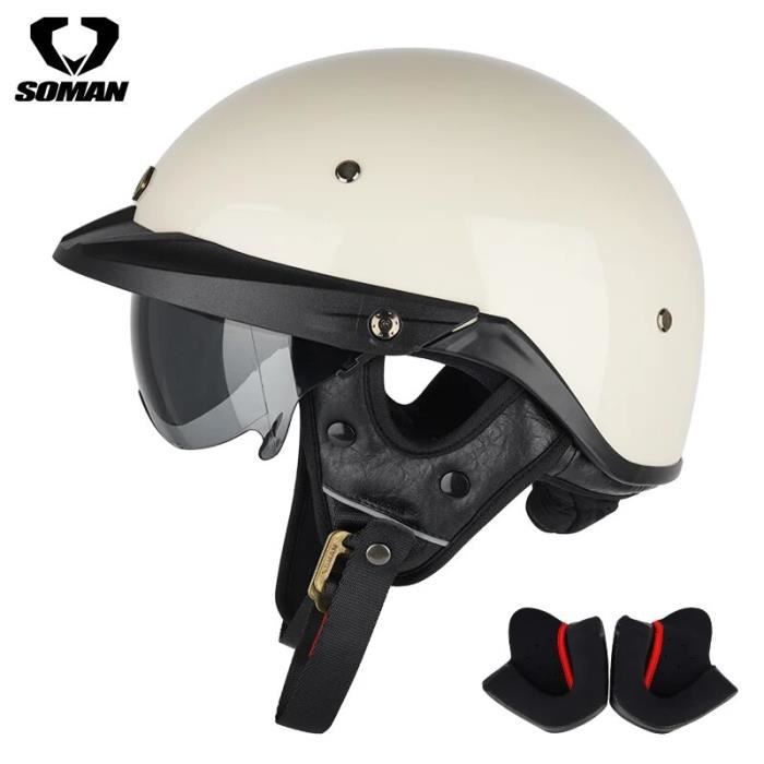 Casque Demi-Visage Rétro Antichoc Avec Lunettes - Boucle Rapide, Protection Solaire Et Coupe-Vent Pour Hommes Femmes