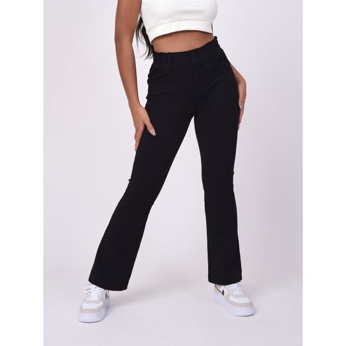 Jean flare style paper bag PROJECT X PARIS Femme Noir Flare  Taille basse