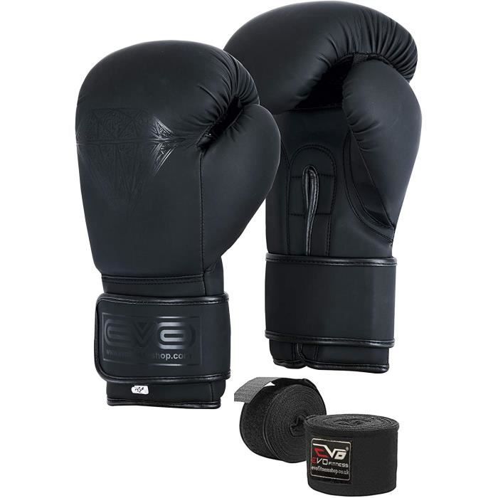 Gants De Boxe EVO Fitness Avec Bandages - Protection Gel Pro - Muay Thai, Kickboxing - Hommes/Femmes/Enfants