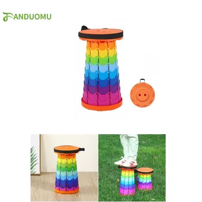 Tabouret Pliant Portable Tabouret de Camping Rétractable Petit Tabouret Télescopique pour Pêche-BBQ-Activités Plein air Multicolore