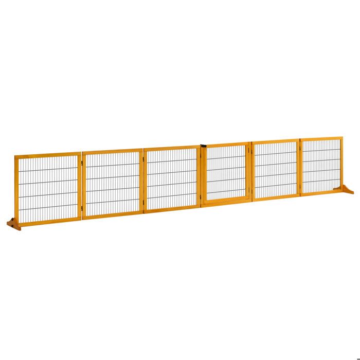 Barrière de sécurité pour chien - PawHut - pliable 6 panneaux autoportante pieds de support amovibles - 432 x 36 x 70 cm - jaune