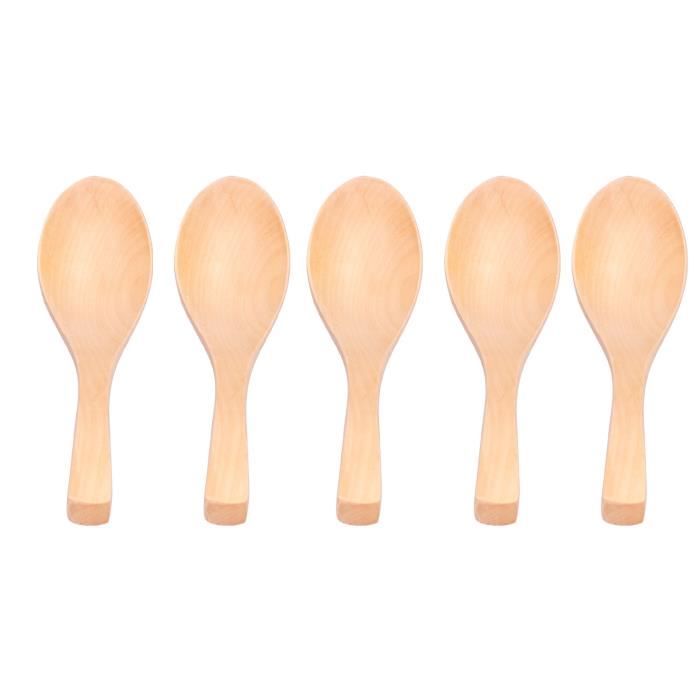Cuillères En Bois Naturel - Lot De 2 - Manche Court - Environ 15.5 Cm - Pour Cuisine, Dessert Ou Bar