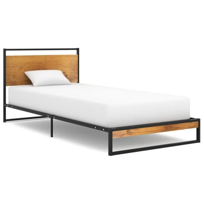 lit simple | 1 place 90x200 cm, structure de lit en métal avec sommier, sans matelas, style industriel, classique & élégance