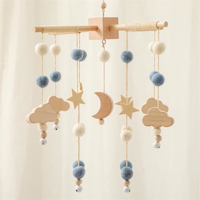 Mobile Bébé Bois Feuilles Et Perles - Carillon Éolien Hochet Avec Cloche, Décoration Chambre Enfant Garçon Fille