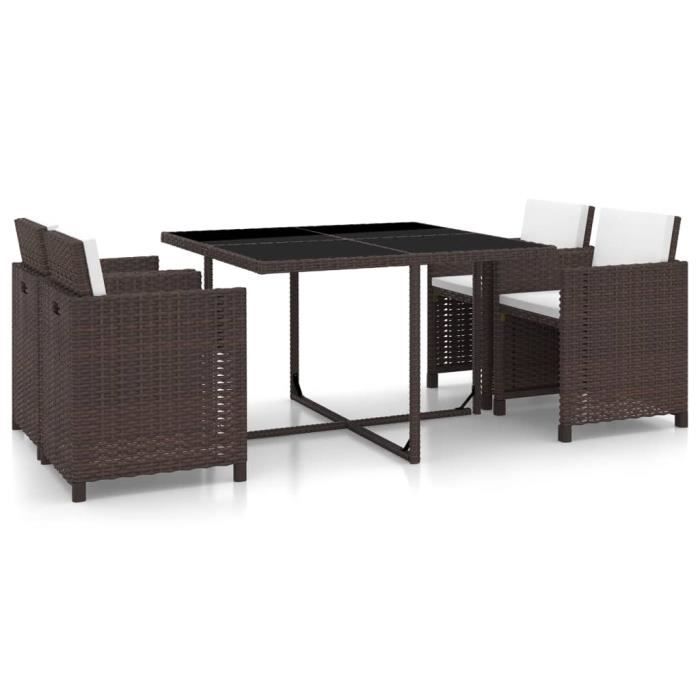 Salon de jardin encastrable 5 pcs avec coussins Rotin Marron - SALALIS - DP57706