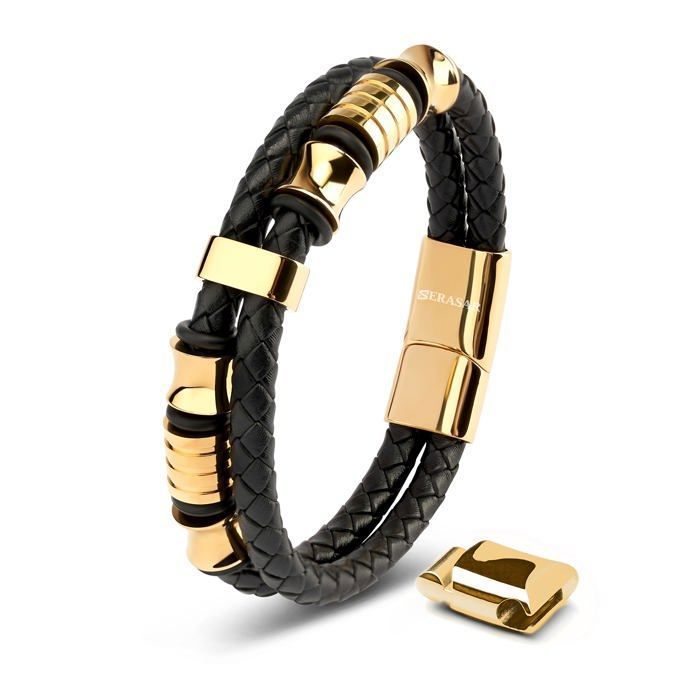 Bracelet en Cuir pour Homme SERASAR B006-20 Or bijoux de bracelet de mariage cadeau parfait pour père frère ou ami
