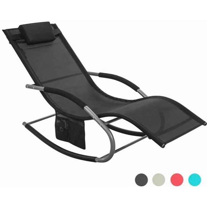 SoBuy® OGS28-Sch Fauteuil à bascule Chaise longue Transat de jardin Bain de soleil avec repose-pieds et 1 pochette latérale - Noir