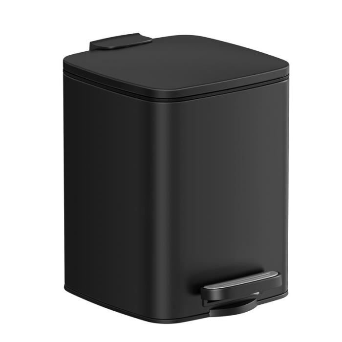 Poubelle 6L Ouverture à pédale Fermeture en Douceur pour les Petits Espaces avec Couvercle en Acier Noir