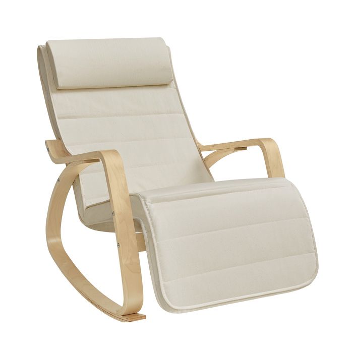 Fauteuil À Bascule avec Accoudoirs en Bois Repose-pieds RÉglable en 5 Positions CapacitÉ 150 kg Beige et Couleur BoisÉe Fauteuil À Bascule avec Accoudoirs en Bois Repose-pieds RÉglable en 5 Positions CapacitÉ 150 kg Beige et Couleur BoisÉe